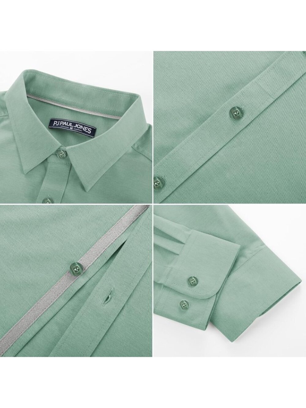 Men's Green Dress Shirt Wrinkle Free Stretch Button Down Casual Slim Fit - Picture 4 of 6